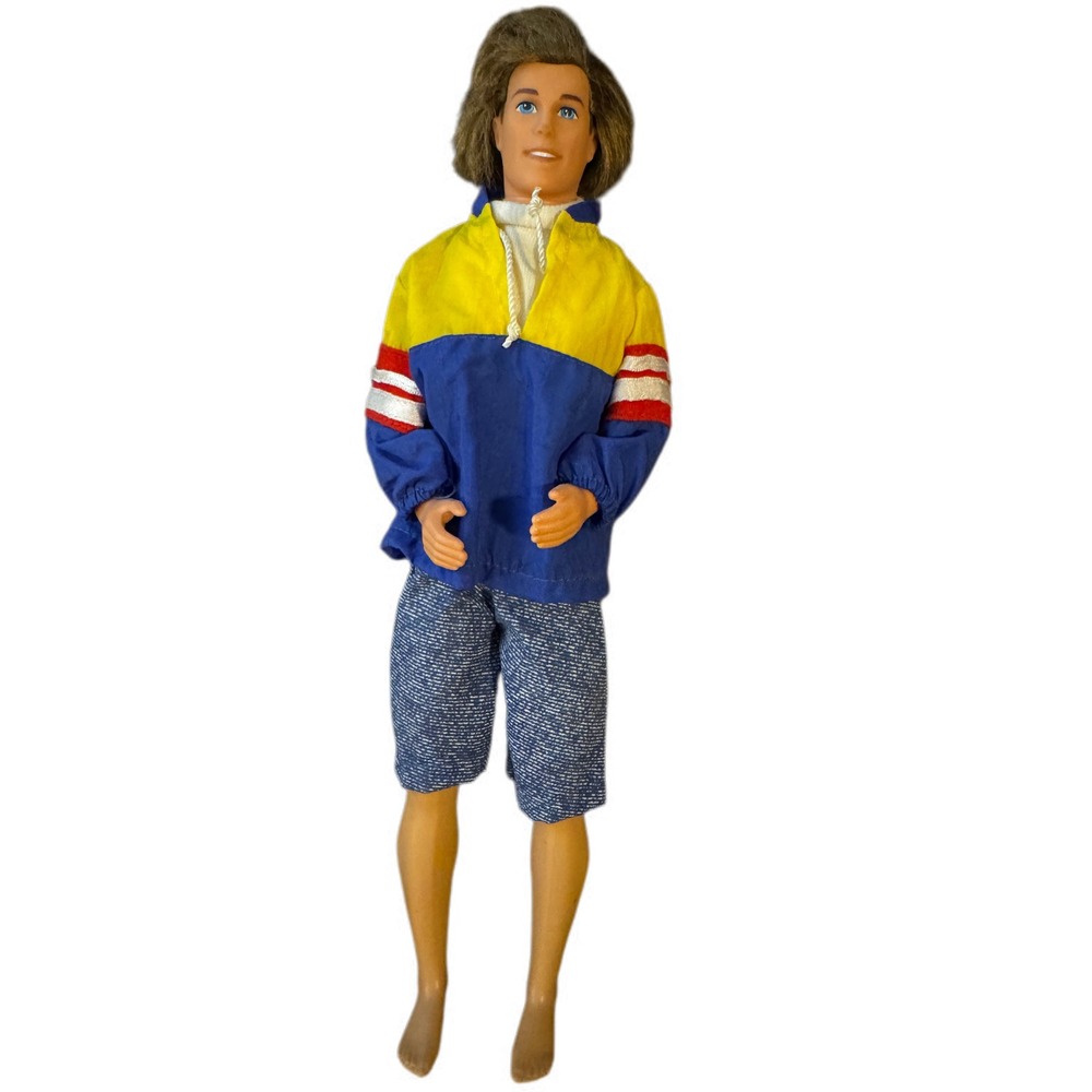 Vintage 1968 Ken Doll Mattel Blue Yellow Red Windbreaker Jacket & Shorts Outfit